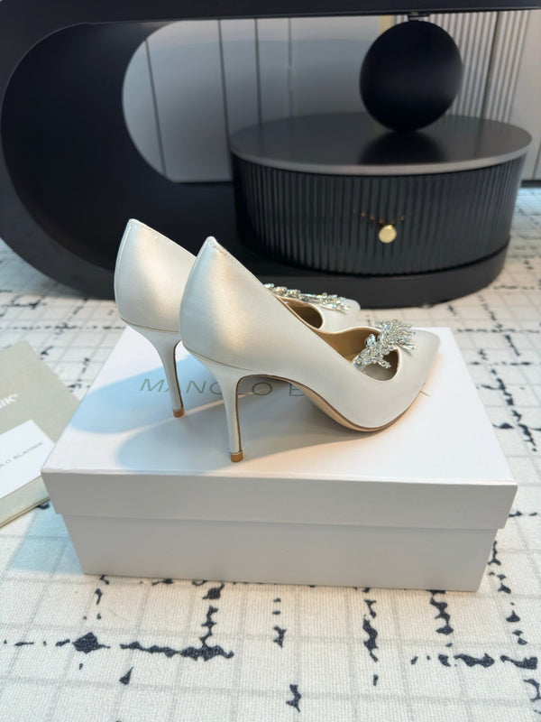 Lurum 90 White Satin Crystal Embellished Pumps 868664