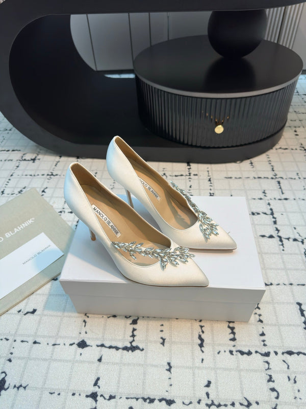 Lurum 90 White Satin Crystal Embellished Pumps 868664