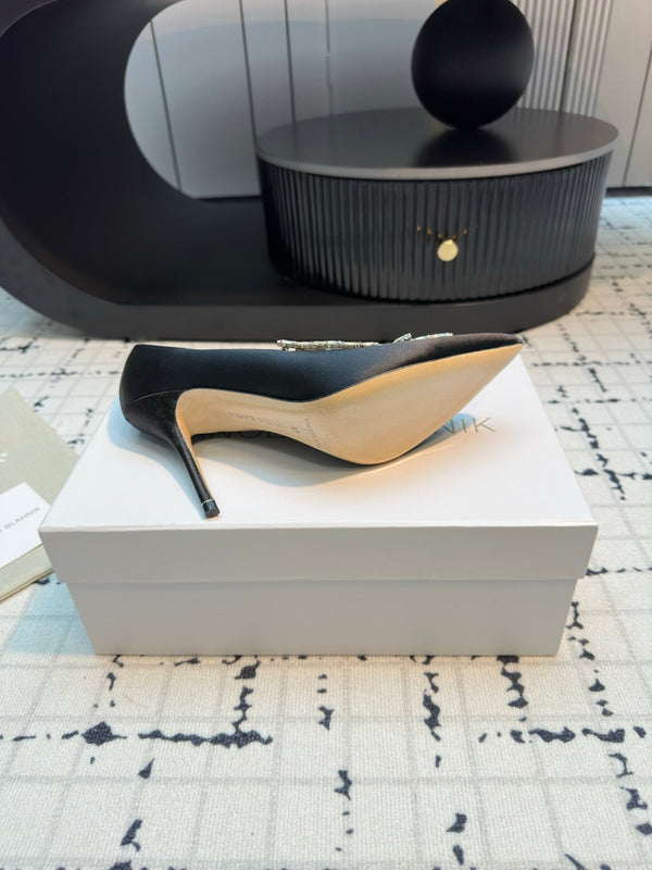 Lurum 90 Black Satin Crystal Embellished Pumps 868667