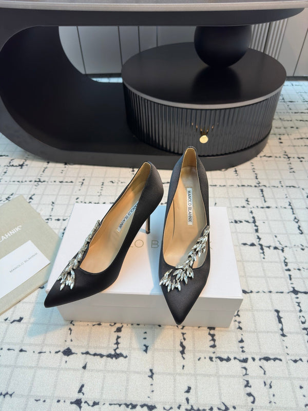 Lurum 90 Black Satin Crystal Embellished Pumps 868667