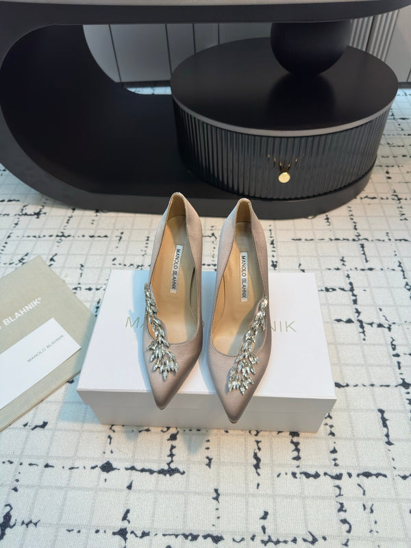Lurum 90 Taupe Satin Crystal Embellished Pumps 868668