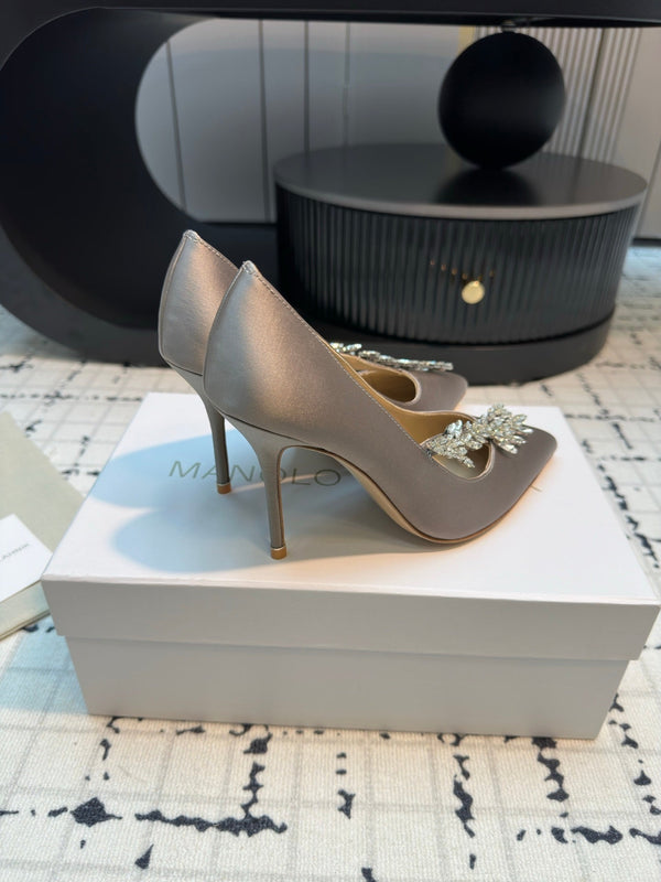 Lurum 90 Taupe Satin Crystal Embellished Pumps 868668
