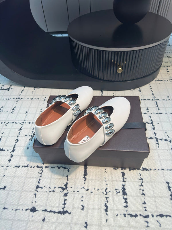 Alaila Ballet Flats In White Cowhide 895230