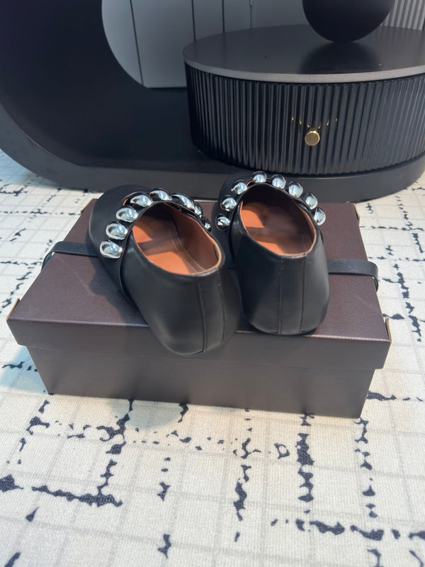 Alaila Ballet Flats In Black Cowhide 895229