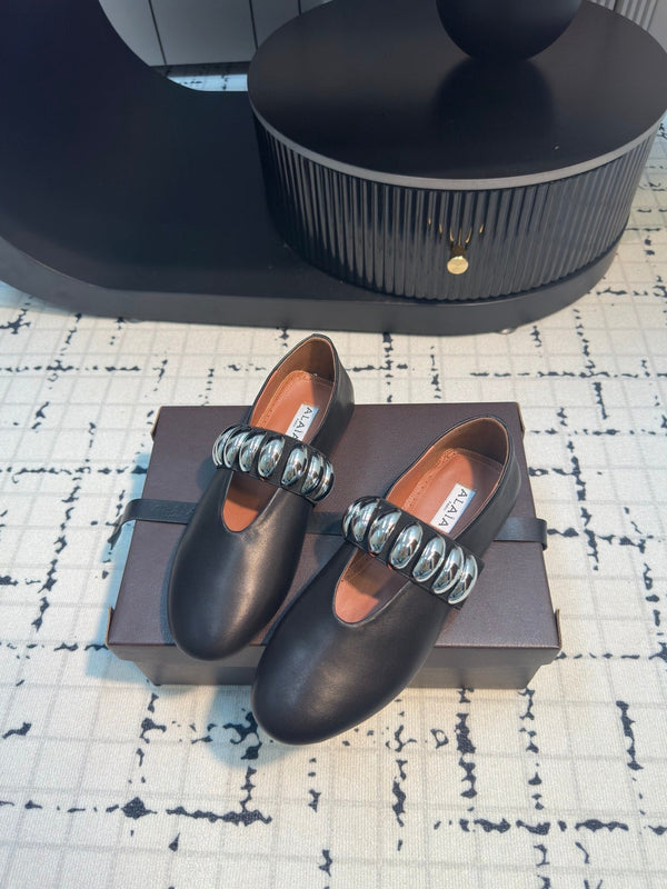 Alaila Ballet Flats In Black Cowhide 895229