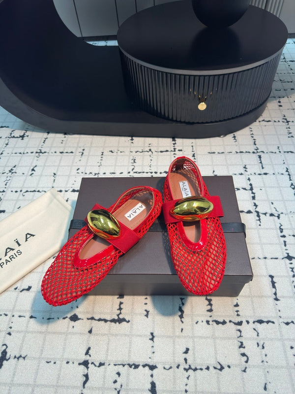 Alaila Ballet Flats In Red Mesh Fabric 895240