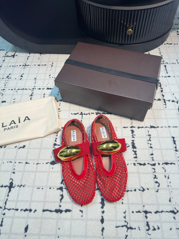 Alaila Ballet Flats In Red Mesh Fabric 895240