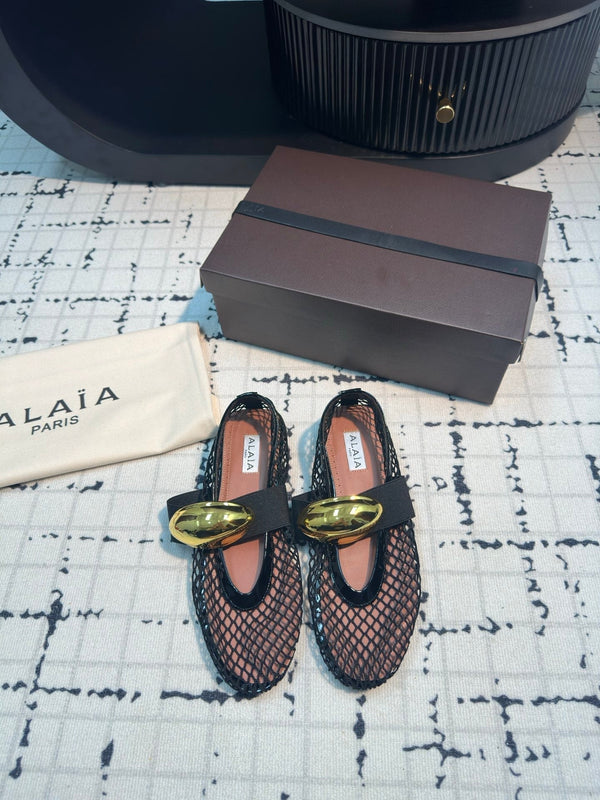 Alaila Ballet Flats In Black Mesh Fabric 895241