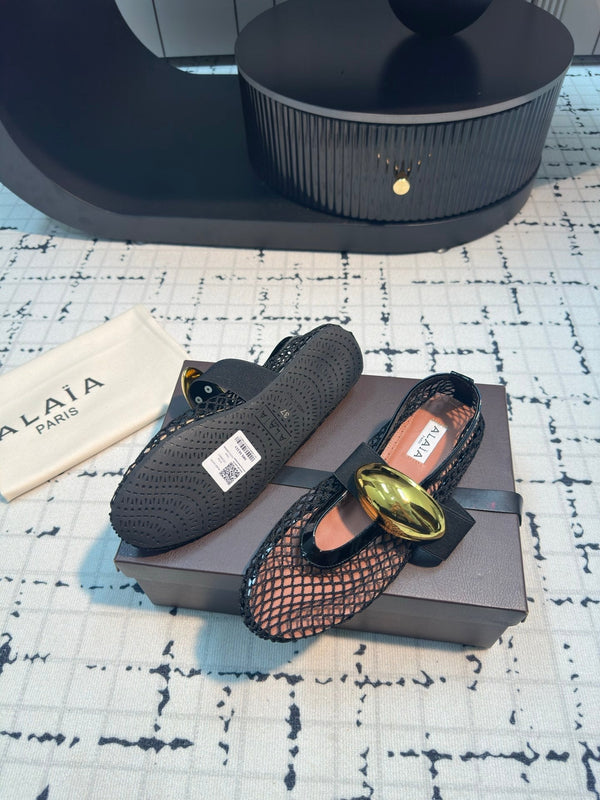 Alaila Ballet Flats In Black Mesh Fabric 895241