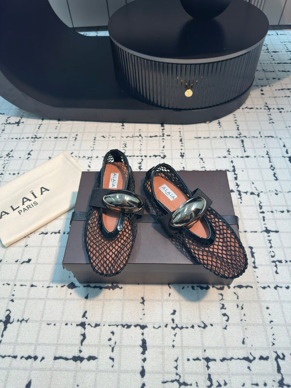 Alaila Ballet Flats In Black Mesh Fabric 895242