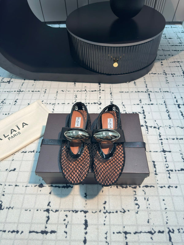 Alaila Ballet Flats In Black Mesh Fabric 895242