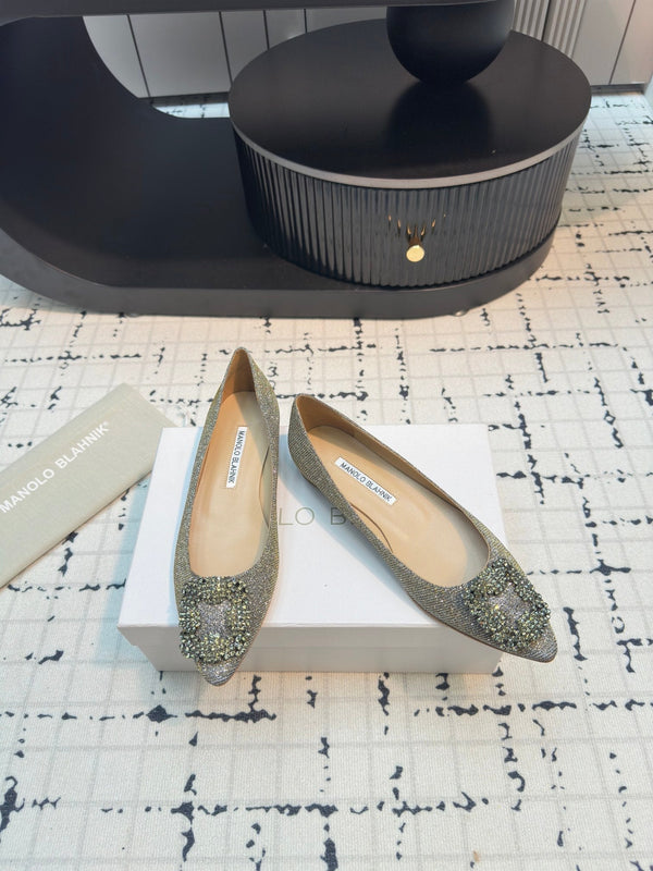 Hangisi 20 Ballet Flat Gold Glitter Fabric Leather Jewel Buckle 912606