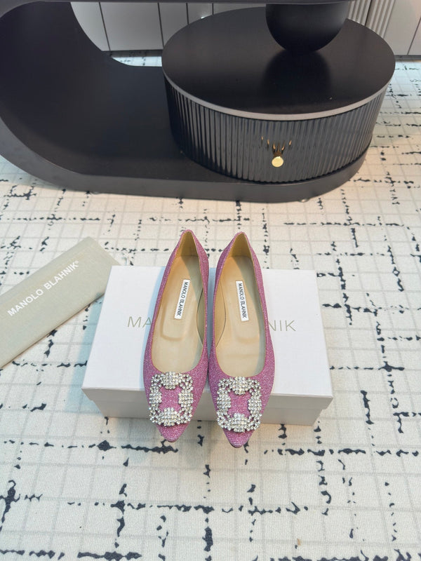 Hangisi 20 Ballet Flat Pink Glitter Fabric Leather Jewel Buckle 912609