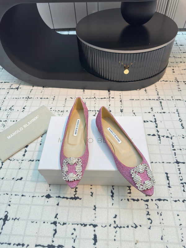Hangisi 20 Ballet Flat Pink Glitter Fabric Leather Jewel Buckle 912609