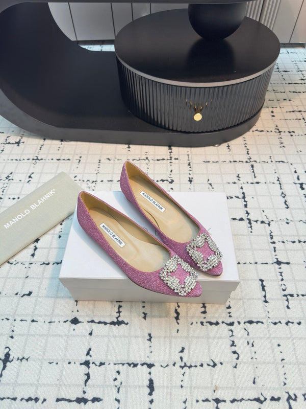 Hangisi 20 Ballet Flat Pink Glitter Fabric Leather Jewel Buckle 912609