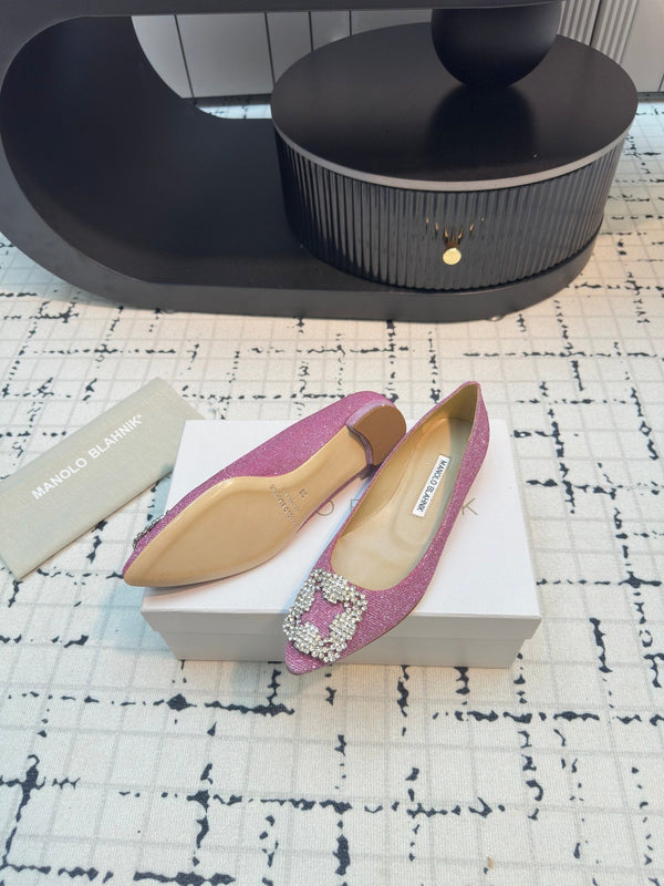 Hangisi 20 Ballet Flat Pink Glitter Fabric Leather Jewel Buckle 912609