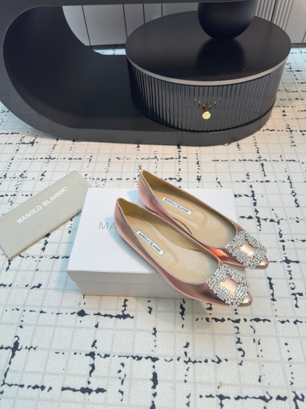 Hangisi 10mm Ballet Flat Rose Gold Metallic Leather Jewel Buckle 912617