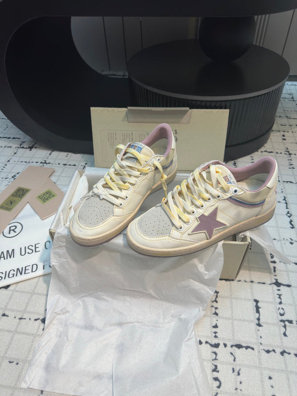 BALL STAR SNEAKERS WHITE CALFSKIN WITH HURRICANE PURPLE STAR