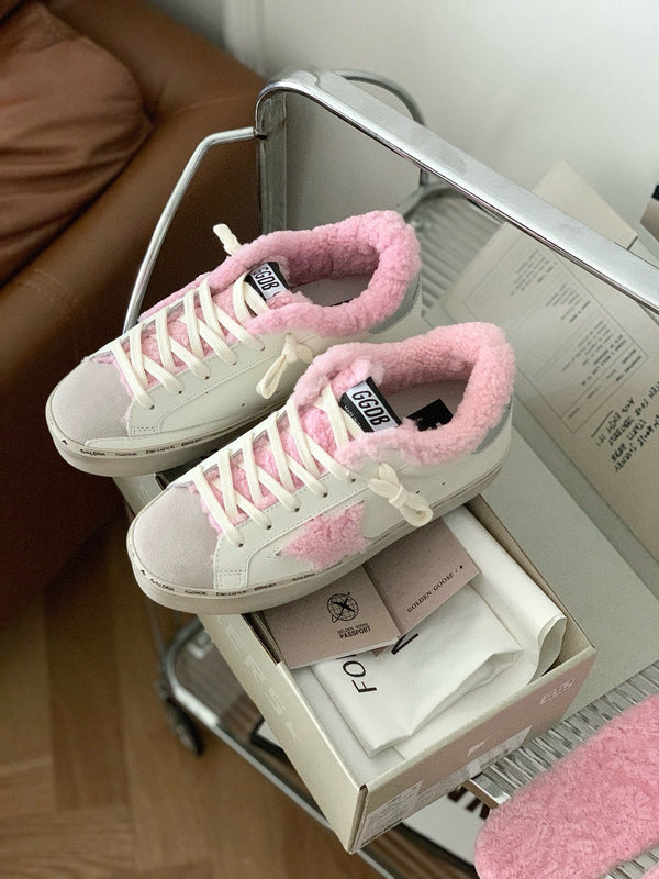 HI STAR SNEAKERS WHITE CALFSKIN WITH PINK WOOL STAR