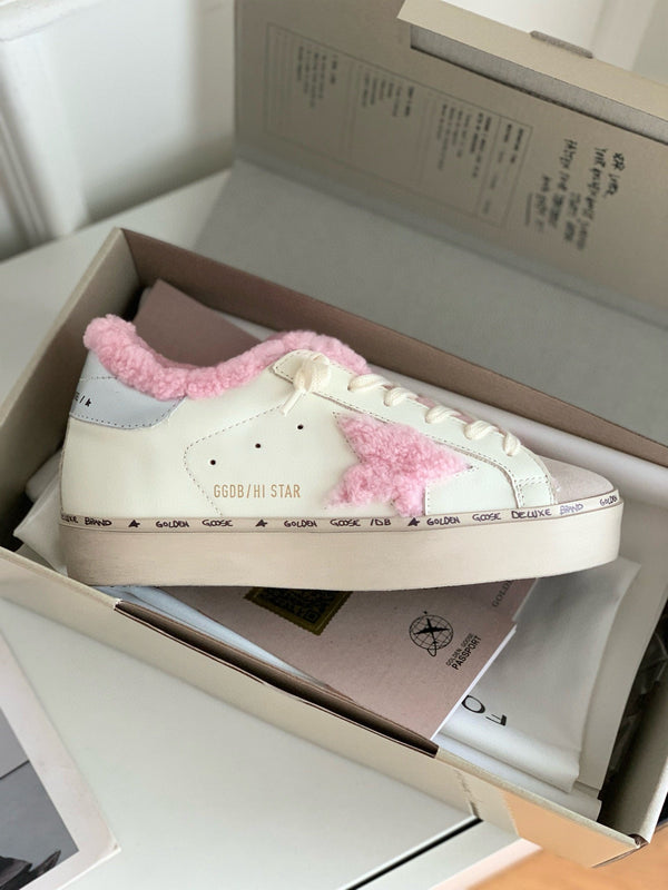 HI STAR SNEAKERS WHITE CALFSKIN WITH PINK WOOL STAR