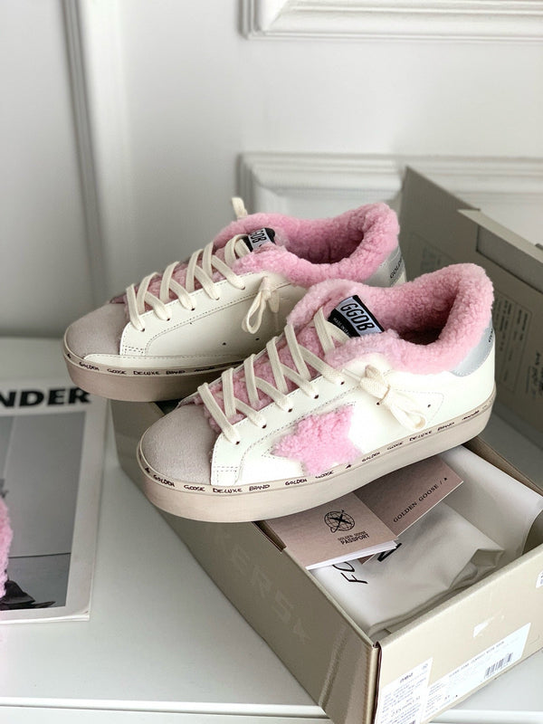 HI STAR SNEAKERS WHITE CALFSKIN WITH PINK WOOL STAR