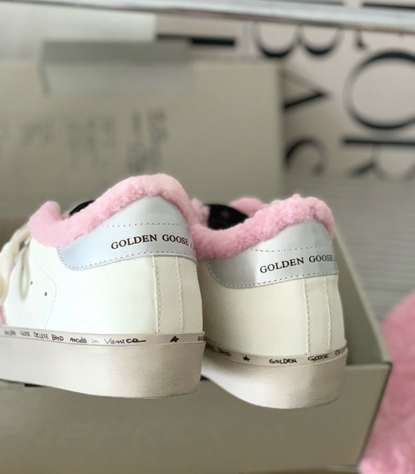 HI STAR SNEAKERS WHITE CALFSKIN WITH PINK WOOL STAR