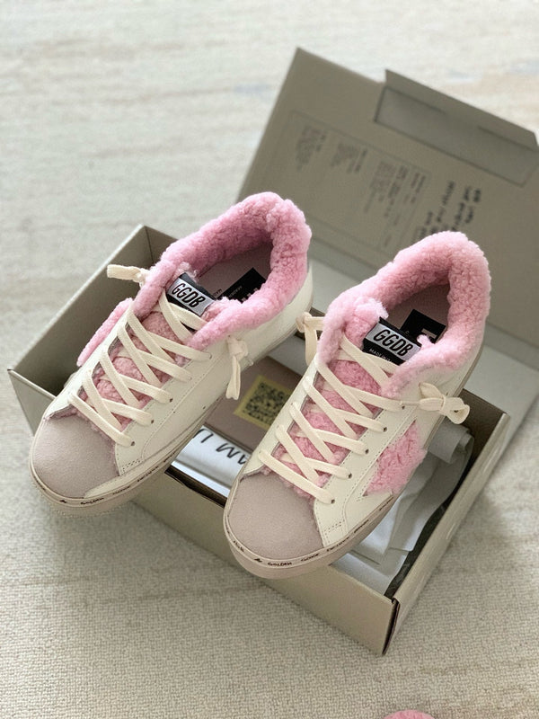 HI STAR SNEAKERS WHITE CALFSKIN WITH PINK WOOL STAR