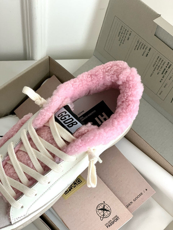 HI STAR SNEAKERS WHITE CALFSKIN WITH PINK WOOL STAR