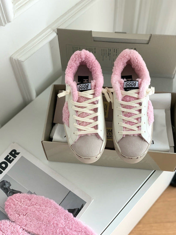 HI STAR SNEAKERS WHITE CALFSKIN WITH PINK WOOL STAR