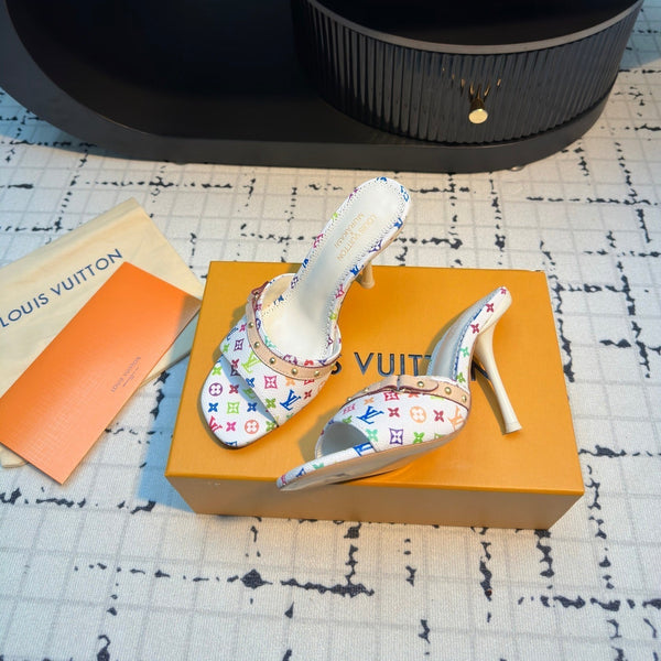 LV Mule 6AM LV x TM 95mm Bianco con Monogramma Multicolore Pelle 218905