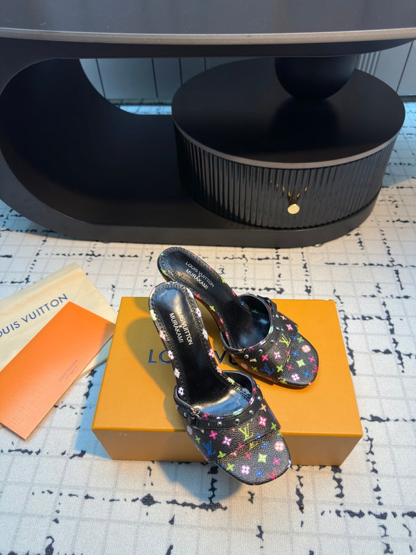 LV Mule 6AM LV x TM 95mm Nero con Monogramma Multicolore Pelle 218906