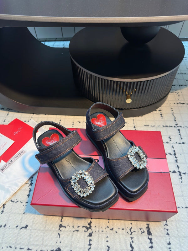 Viv Denim Sandals Blue Matte Leather 316936