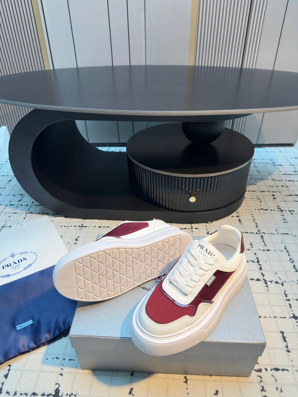 Prada 25s Platform Sneakers White Red Cowhide 538422