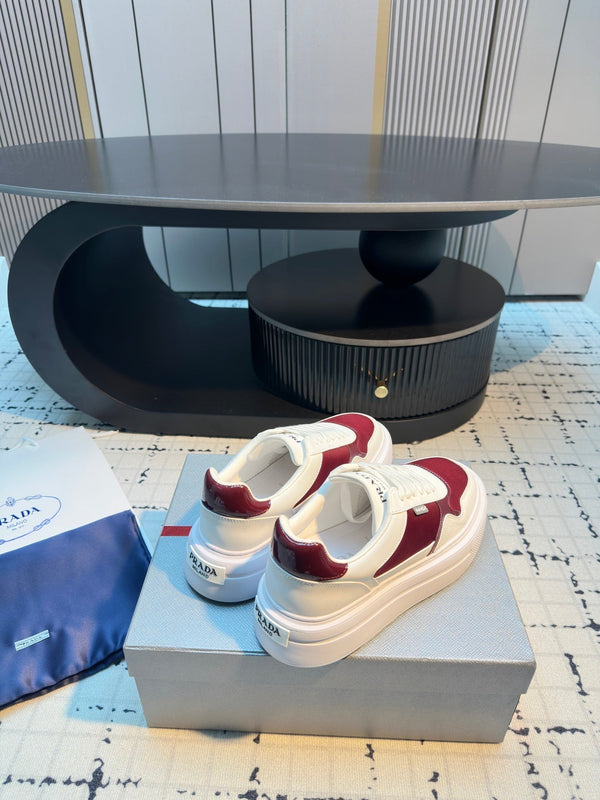 Prada 25s Platform Sneakers White Red Cowhide 538422