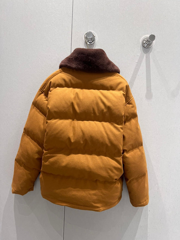 Miu Miu Collar Down jacket Camel Brown Polyester Fiber