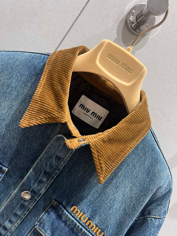 Miu Miu Denim Jacket Blue Brown Cotton 206450