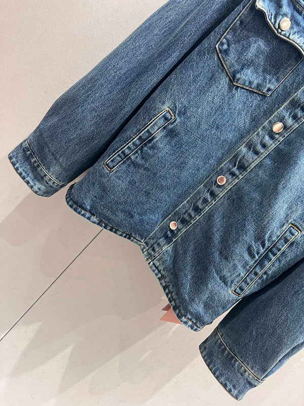 Miu Miu Denim Jacket Blue Brown Cotton 206450