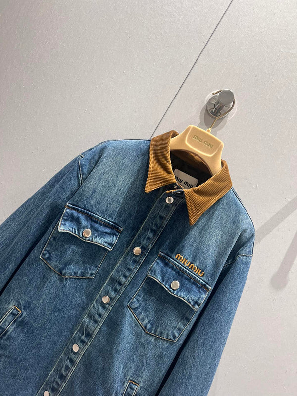 Miu Miu Denim Jacket Blue Brown Cotton 206450
