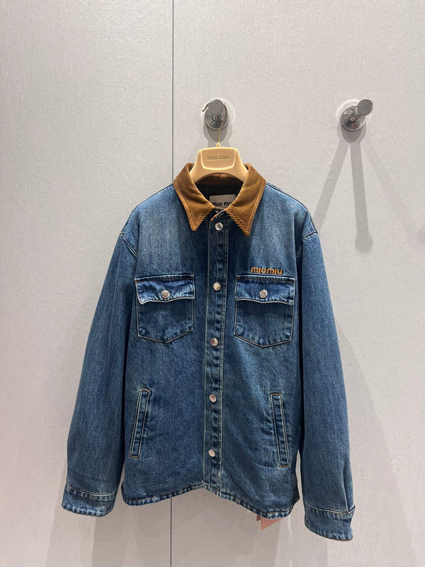 Miu Miu Denim Jacket Blue Brown Cotton 206450