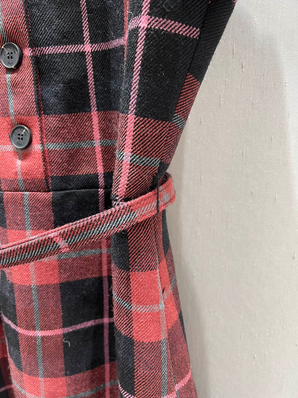 CD 25 Plaid Short-sleeved Dress Black Red Sheep Wool