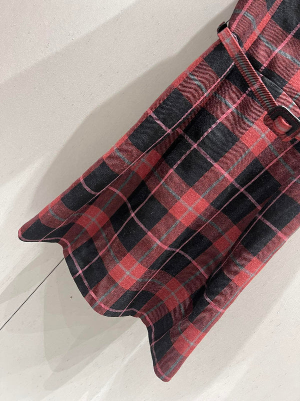 CD 25 Plaid Short-sleeved Dress Black Red Sheep Wool