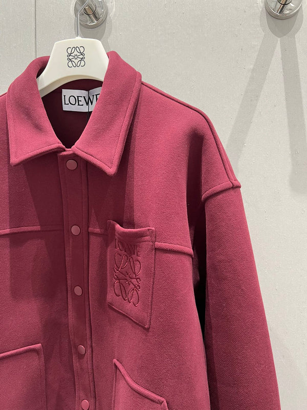 Loewe Logo Embroidered Jacket Burgundy Cotton