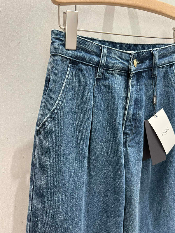 Fendi Denim Straight Pants Blue Cotton 208611