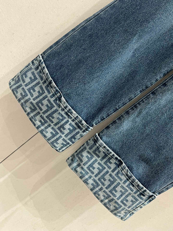 Fendi Denim Straight Pants Blue Cotton 208611