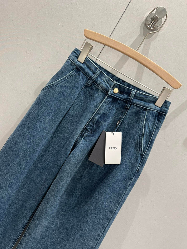 Fendi Denim Straight Pants Blue Cotton 208611