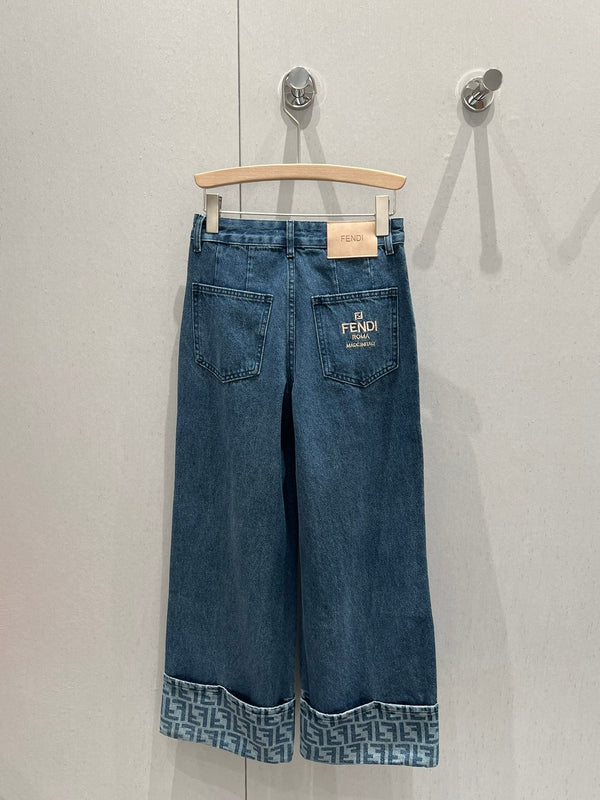 Fendi Denim Straight Pants Blue Cotton 208611
