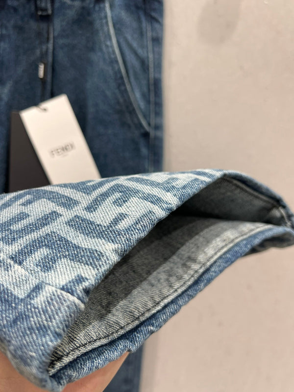 Fendi Denim Straight Pants Blue Cotton 208611
