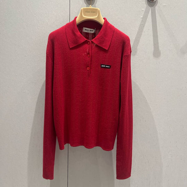 Miu Miu 25 Knitted Polo Shirt Red Cashmere 209039