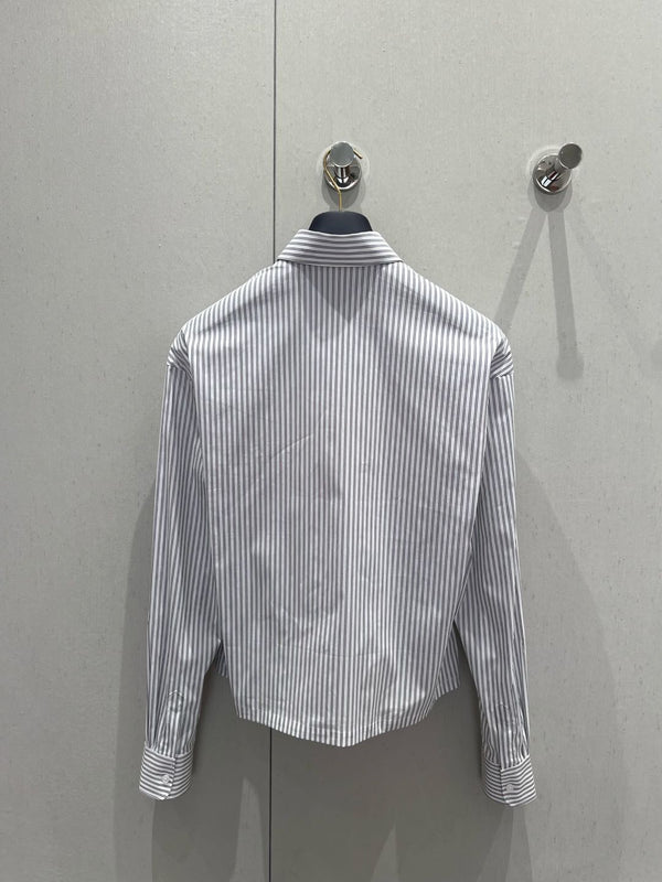 LV 25 Striped Short Long-Sleeved Shirt Black White 209245