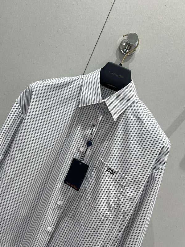 LV 25 Striped Short Long-Sleeved Shirt Black White 209245